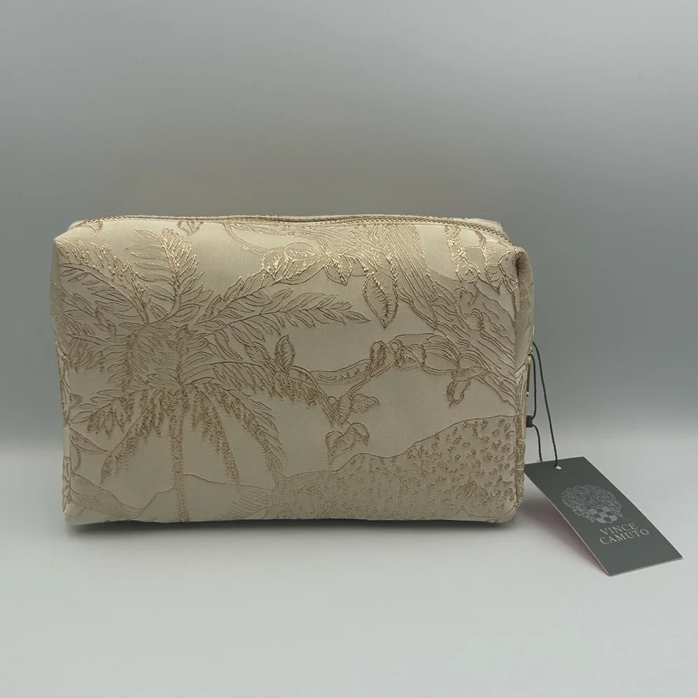 *New* Vince Camuto Cream and Gold Animal and Plant Scene Cosmetic/Travel Bag - Picture 2 of 15